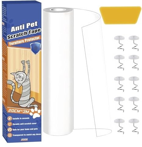 Cat Anti Scratch Furniture Protector Tape, 20x300cm Transparent Self-Adhesive – Stop Cats Scratching Sofa, Couch, Door & Wall, Sofa Protectors from Cats, Door Scratch Protector for Furniture