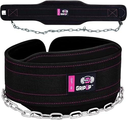 GripUp Starkt bälte för bodybuilding, dipping bälte för män och kvinnor 6 tum 40 cm lyftkedja, träning, knäböj, dragkrafter, bodybuilding träning (rosa, en storlek)