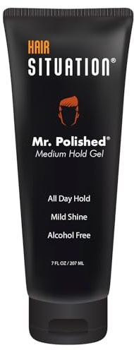 Hair Situation Medium Hold Hair Styling Gel Mr. Polished, Alcohol-Free, Anti-Frizz, No-Flaking, All Day Hold, Low Shine, Made with Vitamins to Strengthen and Volumize Hair, For all Hair Types 7 Fl Oz
