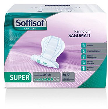 Soffisof Air Dry Inkontinenz-Vorlage für Frauen und Männer Super - Erwachsenen Windeln - Einzelpackung mit 30 Windeln, 8 Tropfen - anatomische Windel