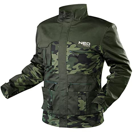 NEO TOOLS Arbetsjacka professionell, arbetsskyddsjacka HD-serie, förstärkta och multifunktionella väskor, reflekterande zoner, smartphone-väska EN ISO 13688:2013 svart/grå stl. S–XXL