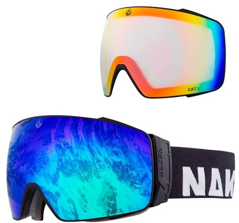 NAKED Optics Las STORM Gafas de Esquí para Hombres, Gafas de Esquí para Mujeres, Gafas de Snowboard, Gafas de Esquí con Lentes Intercambiables (STORM OTG Negro incl. Lente para Mal Tiempo)