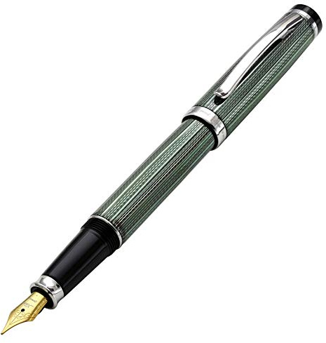 Xezo Incognito Fountain Pen, Fine Nib. Zinc Green Layered Lacquer with Pure Platinum Plating. Handcrafted, Limited Edition, Serialized