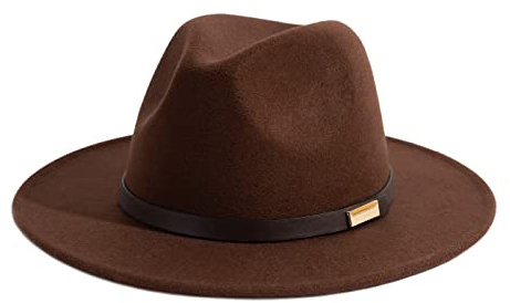 Gossifan Fedora Hats for Men Wide Brim Panama Hat with Classic Belt-B Belt Coffee