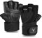 Victor Fitness Series-2 Fingerlose Gewichtheberhandschuhe aus Leder für Herren, mit vollständigem Handflächenschutz und Handgelenkband-Unterstützung, Größe L, Schwarz