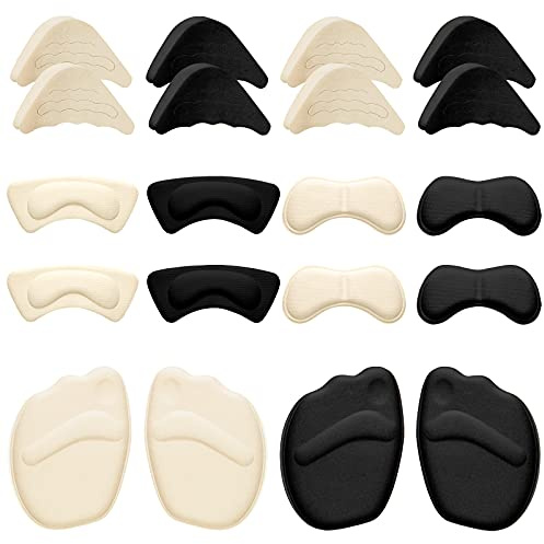 Geyoga 12 Pairs Heel Grips Liner Cushions Inserts for Loose Shoes Heel Pads Metatarsal Pads and Adjustable Toe Filler Inserts for Shoes Too Big Women Men Prevent Heel Pain Blisters(Elegant Style)