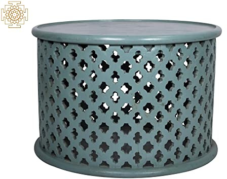 Exotic India 23 Vintage Wooden Lattice Round Table - Wood