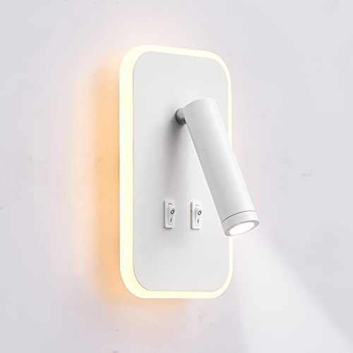uksunvi LED-Wandleuchte, Nachttisch-Lesewandleuchte, 12W LED Wand-Leselampen, verstellbarer Strahler 3W +9W 3000K Warmes Licht weißes Rechteck