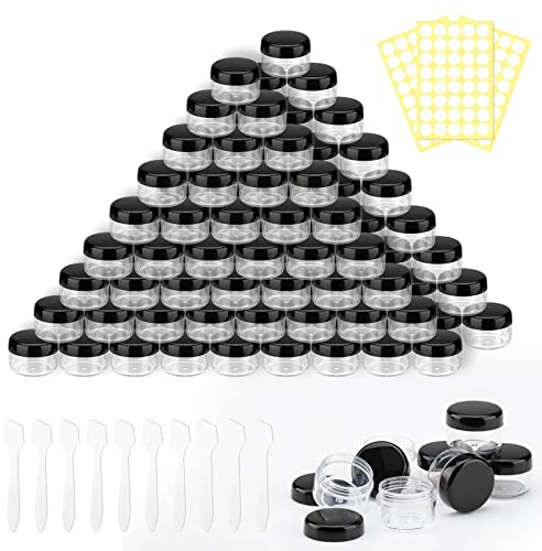 100 Stück Döschen,5ml Leerdose Mini klarer Tiegel Probe Transparentes Cremeglas Kosmetikflaschenbehälter mit Schraubverschluss Reiseset,Verwendet für Lippenbalsam,Lotion（Schwarz）