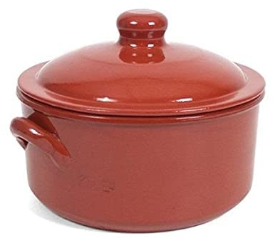 PENTOLA TEGAME CASSERUOLA ARGILLA TERRACOTTA CON COPERCHIO 25 CM ARTIGIANALE