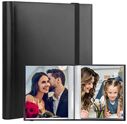 Photo Album 6x8 Photos, 6x8 Photo Album Book Holds 64 Pictures, Art Portfolio Binder for 6 x 8 Pictures, Photo Albums for 6 x 8 Photos, 8x6 Sheet Protector Folder for Photos, Artwork, Drawings (Black)