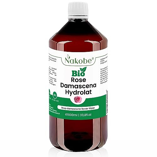 Nakobe Damascena Hydrolate de rose bio - 1000 ml - Eau de rose organique - Soin de la peau