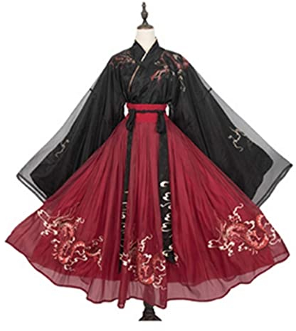 Sawmew Chinesisch Hanfu Kleid Damen Kleidung Tang Anzug Chinesisch Traditionell Kostüm Stickerei Hanfu Kleider für Bühnenshow Performances Cosplay (Color : Black Red, Size : XL)