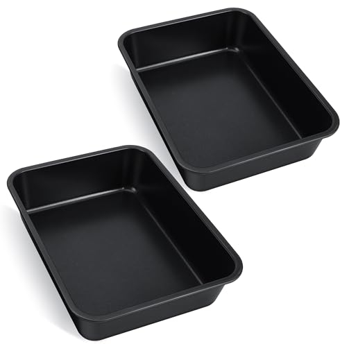 Homikit Juego de 2 moldes grandes para lasaña de acero inoxidable con revestimiento antiadherente, bandeja profunda para asar carne, molde rectangular para cazuelas/tiramisú, 32 x 25,5 x 8 cm