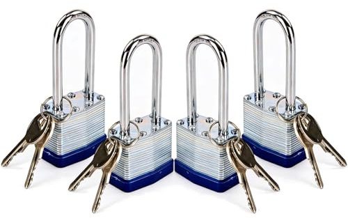 SEPOX® Heavy Duty Steel Padlock Key-Different 58mm Extra Long Shackle 4Lock | For Gate Shed Fence Toolbox, Locker lock in School home office, 40mm Laminated Body, Same-Key Padlock with Weather Rust Proof