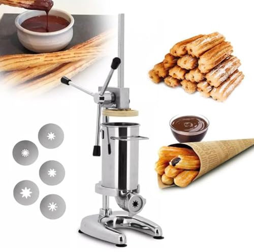 Oiyekntd Churrera Comercial, 2L/3L Máquina Churrera Manual con 5 Moldes, Máquina Churrera Vertical de Acero Inoxidable, Máquina Rellenadora de Churros Snack Equipment,2L