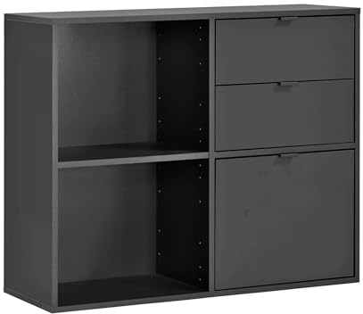 mokebo Aktenregal oder Raumteiler Regal in Schwarz 'Der Verstauer', Holzregal mit Schubladen & Fächern, Bücherregal o. Würfelregal fürs Büro, auch als Regal fürs Kinderzimmer in 88x75x35 (B/H/T in cm)