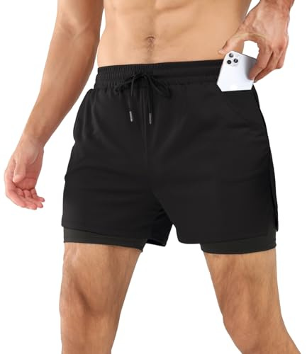 Comilaka Short de Sport 2 en 1 pour Homme Short Running Respirant Séchage Rapide Compression Shorts avec Poches