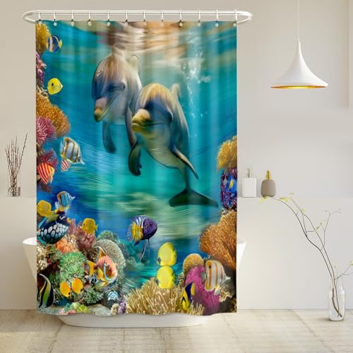 arteneur® - Delfine - Anti-Schimmel Duschvorhang 180x200 - Recycelt mit Öko-Tex Standard 100 - Beschwerter Saum, Blickdicht, Wasserdicht, Waschbar, 12 Ringe & E-Book