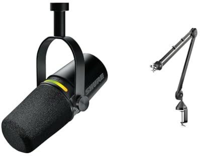 Shure MV7+ Podcast Mikrofon-Verbessertes Audio, LED-Touchpanel & RØDE PSA1 Rundfunk-Gelenkarmstativ, Schwarz