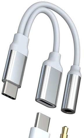 USB C till 3,5 mm hörlursadapter (2-i-1) typ C laddkabel DAC ljudkabel bil AUX hörlursmikrofon uttag för Apple laddning power splitter kompatibel med Samsung S24 för iPhone 15 Pro Max för iPad Pro