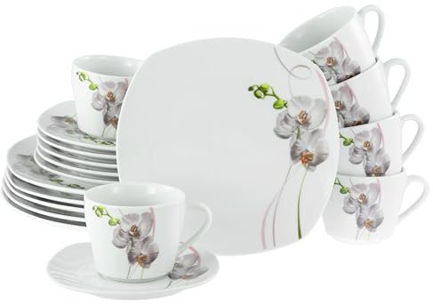 CreaTable, 24024, Serie Square Orchidee, 18-teiliges Geschirrset für 6 Personen, Kaffeeservice aus Porzellan, spülmaschinen- und mikrowellengeeignet, Qualitätsproduktion