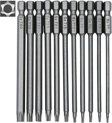 Prebarfun 14 Piezas Destornilladores Torx Largos, 100mm Destornillador Torx MagnéTico, Puntas Torx Eléctricas, Juego Destornilladores Torx para Destornilladores
