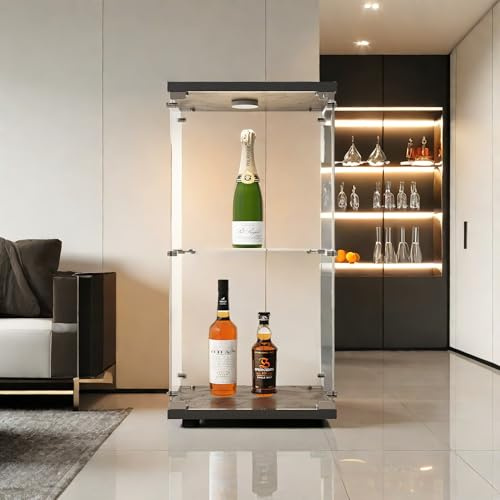 Glasvitrine mit 2 Regalböden mit Tür und Schloss, 40,1 x 36,3 x 86,1 cm, Curio Schrank Vitrine mit LED-Lichtern, Glas-Bodenstehendes Bücherregal für Schlafzimmer, Wohnzimmer (Schwarz, 2 Etagen)