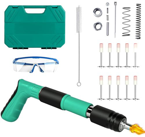 Pistola Sparachiodi Manuale Kit, Spara Chiodi per Cemento e Ferro, Chiodatrice, Sparachiodi Aria Compressa, con Occhiali di Sicurezza e 50 Chiodi Tondi, per Cemento e Ferro Ecc.