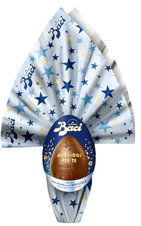BACI PERUGINA Uovo di Pasqua 2025 Cioccolato al Latte Messaggi Incisi con granella Nocciole e 4 Cioccolatini 310g