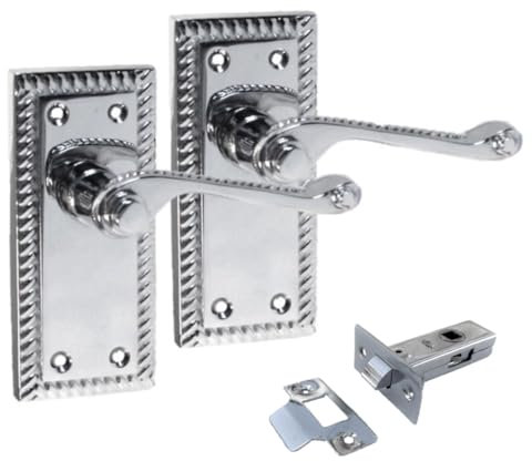 Epsom Door Handle Georgian Scroll Lever Set Chrome Finish Includes Tubular Mechanism for Interior Use 1 Pair