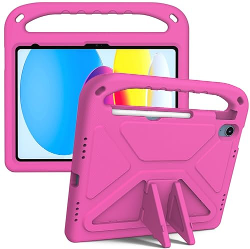 Tablet PC Case Kompatibel med iPad (A16) 11:e generationens 2025-fodral Stötsäker Lättviktshandtagsstativ Skyddsfodral Reptålig Tillverkad av barnvänligt EVA-skal for barn Tablet Baksida(Rose Red)