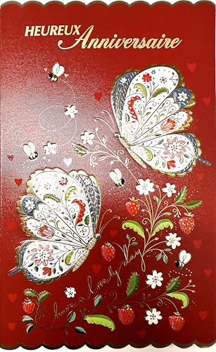 15-6578 Carte Heureux Anniversaire Fille Femme - Fleurs Papillons - Avec Enveloppe Blanche format 12x19,5cm - Espace blanc réservé à l'écriture
