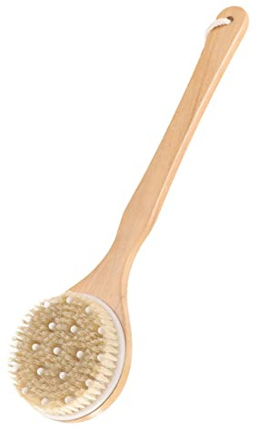 VICASKY Spazzola da Bagno Manico in Legno Beige, Spazzola per Doccia Esfoliante Naturale per Rimuovere Pelle Morta e Olio in Eccesso, per Massaggi Corpo