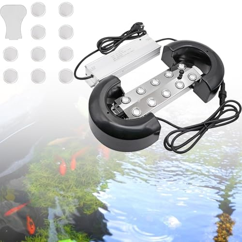 Kensbro 10 Teste Nebulizzatore Ultrasonico, 350W Alimentatore Impermeabile Nebulizzatore ad Ultrasuoni, Nebbia per Laghetto con Boa, Adatto per Stagni, Giardinaggio Serre Matrimoni Halloween(5 Metri)