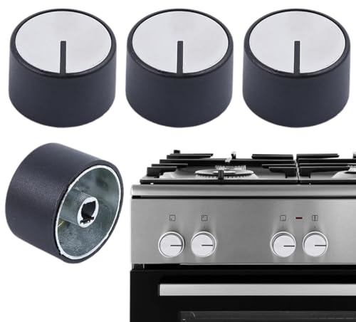 WUYJI Cooker Knobs, Manopola per forno in 4 pezzi, manopola per piano cottura da 6 mm, manopola di controllo universale per fornelli a gas e forni, adatta ai piani cottura della cucina (nera)