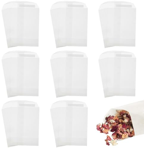 YIPFEN 100 Pezzi Sacchetti Pergamena Richiudibili Buste Piccole per Confetti Sacchetti Carta con Patella Adesiva per Candele, Semi, Matrimonio, Feste (70 x 110 mm)