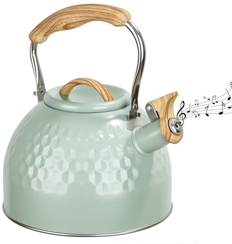 Whistling Kettle,3L Stove Induction Kettle,Whistling Tea Kettle-3 L Stainless Steel Stove Top Kettle with Wood Grain Handle Whistle, Retro Style Teapot for Kitchen Gas Stove, Induction Cooker