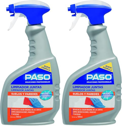 PASO - Limpiador de juntas - Efecto Blanqueante Instantáneo en juntas de Suelos y Paredes, Elimina Incrustaciones, Manchas y Suciedad, Recupera el Color Original- 500ml (Paquete de 2)