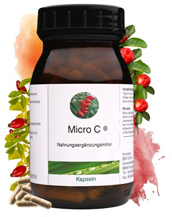 MicroQi® - Vitamin C Kapseln - mit natürlichem Vitamin C - 100 vegane Kapseln - 200 mg Vitamin C pro Kapsel - Acerolakirsche und Hagebutte - vegan - Laborgeprüft - 600 mg je Tagesprotion