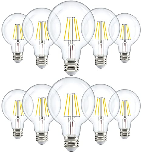 Sunco 10 Pack G25 Globe Light Bulbs LED Edison Vanity Light Bulbs, CRI90 2700K Soft White, Dimmable, 5W=60W, Clear Vintage Filament Globe, 500 Lumens, E26 Base Indoor Outdoor Clear UL