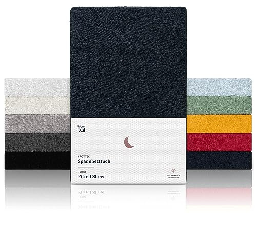Blumtal® Frotté påslakan 200x200 cm - OEKO-TEX certifierat påslakan 200x200 cm - Frotté påslakan upp till 25cm madrasshöjd - Frotté påslakan värmande i Dark Ocean Blue - Blå