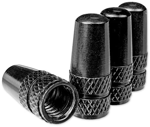 Ventilkappen aus Aluminium, 4 Stück, in Schwarz, für Fahrradreifen mit Dunlop- oder Presta Ventil, Fahrrad Ventil Kappen, Reifenventil Abdeckung Fahrradschlauch, Luftventilkappe Fahrradventil Cap