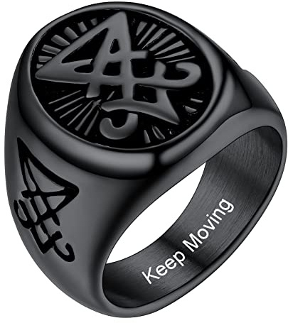 PROSTEEL Chevalière Homme Sceau de Lucifer Noir Bague Personnalisé Taille 59