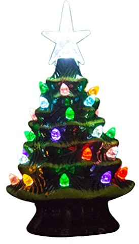 Boxwizard 18,8 cm mini julgran: Dekorativ julgran i keramik med LED-belysning, belyst keramisk julgran, juldekoration, julbelysning