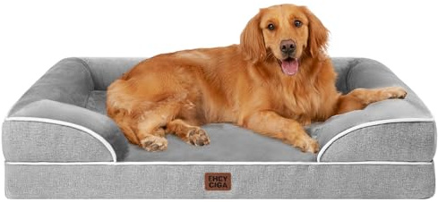 EHEYCIGA Orthopedic Dog Beds Large Sized Dog, Waterproof Memory Foam Pet Bed with Sides, Non-Slip Bottom Large Pet Bed with Washable Removable Cover, Grey