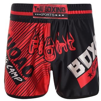 CHICTRY MMA Kids Boxing Shorts Junge Kurze Hose Kinder Boxen Fitness Kampfsport Muay Thai Trainingshose Sportswear Rot schwarz 146-152