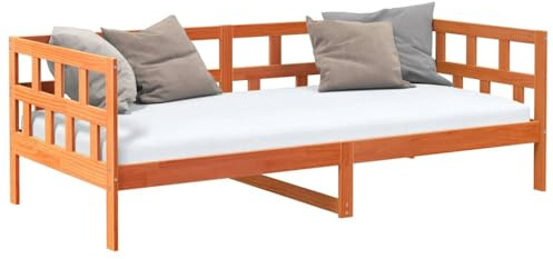vidaXL Sofá Cama sin colchón Madera Maciza Pino marrón Cera 90x200 cm