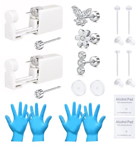 VFUN Self öronhålspistol, engångsartiklar öronhålspistol guld silver öronhål stickset kit verktyg för Bussiness Pierce själv hemma, Rostfritt stål