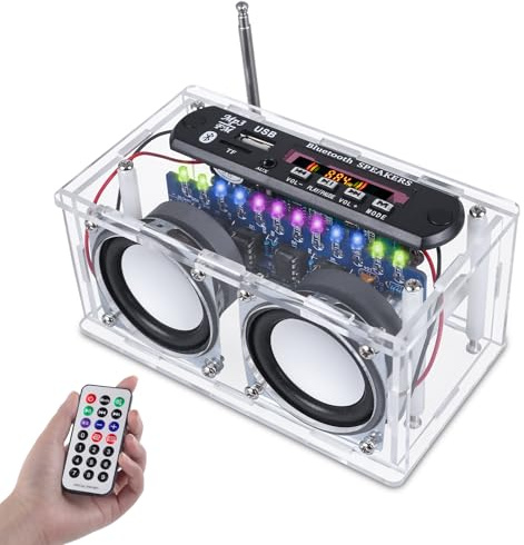 BANRIA DIY Bluetooth-Compatible Speaker Kit,Recording Function FM Radio Soldering Practice Kit with LED Spectrum,TF/AUX/Bluetooth/USB Support,Remote Control Soldering Project for Indoor/Outdoor Use